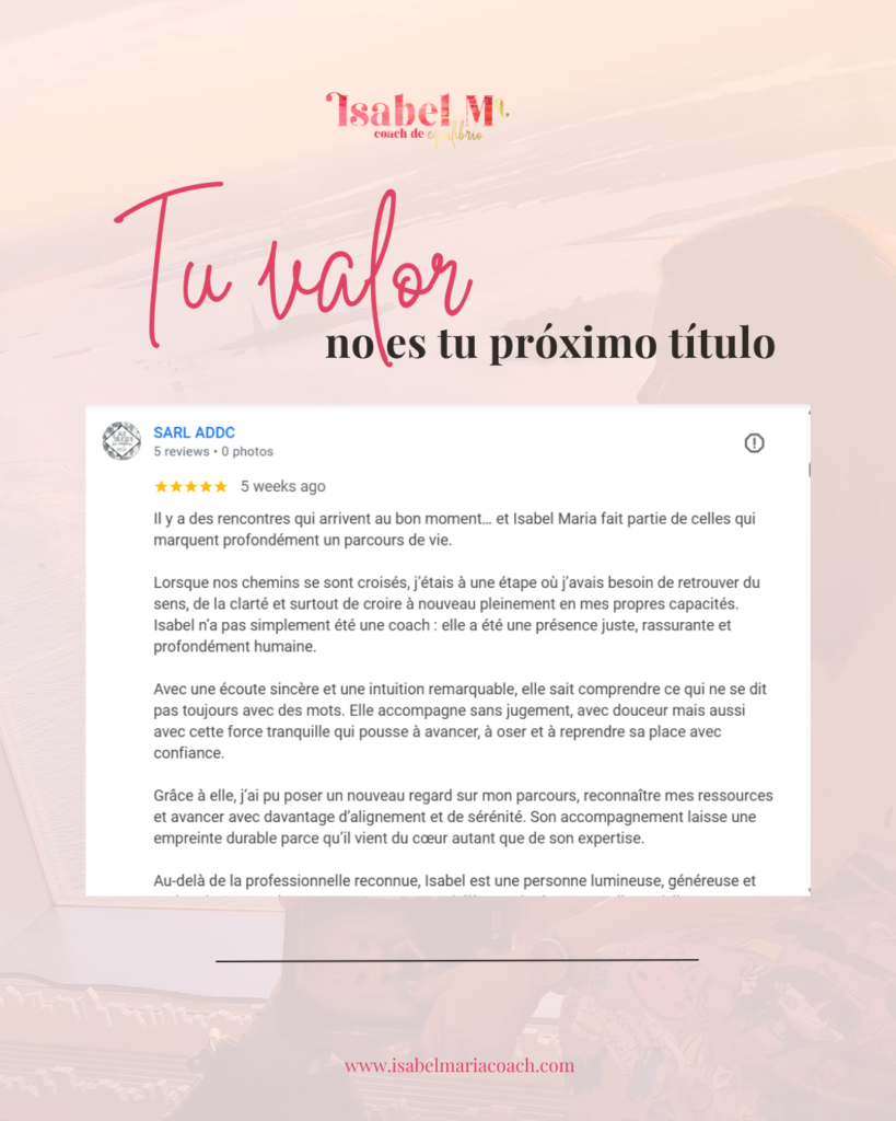 Recomendación por los servicios de coaching de Isabel María Coach